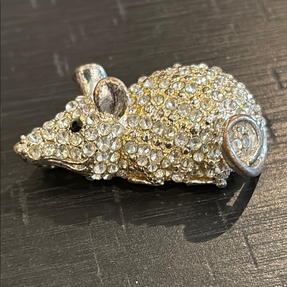 Silver Tone Crystal Embellished Mouse Rhinestone Brooch Critter​